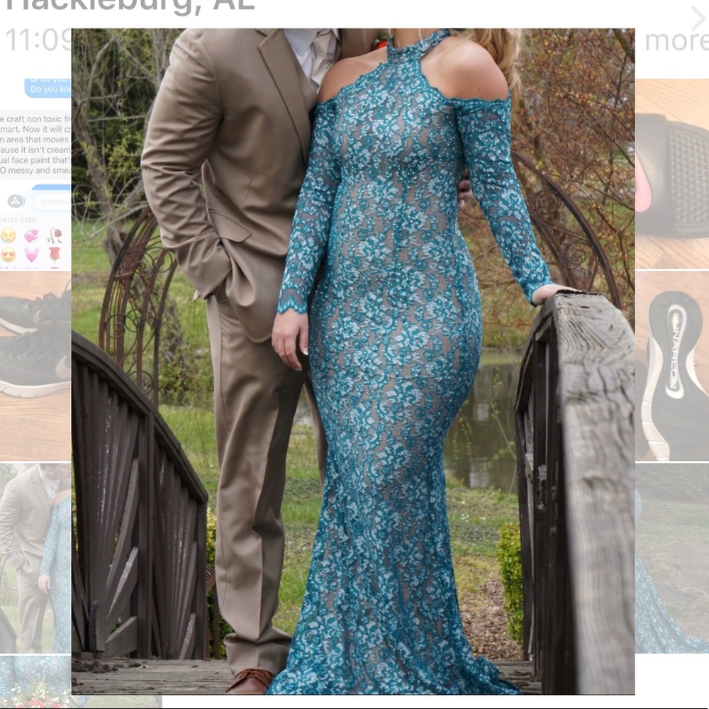 Jovani teal lace prom dress size 6.